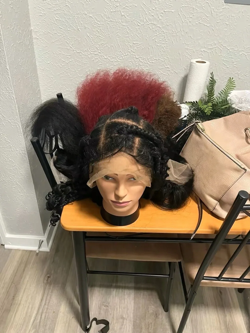 Short Curly Lace Front Wig - Natural Black Center Part